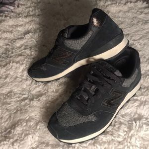 New Balance 696 Black Suede and Herringbone
